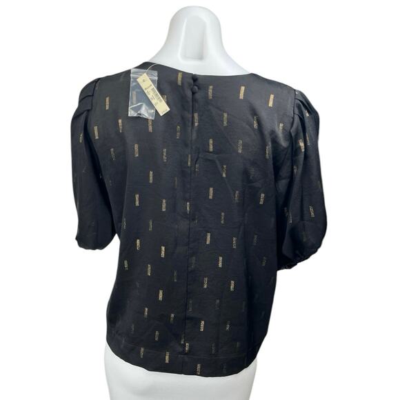 NEW Madewell Black Gold Metallic Jacquard Puff Short Sleeve Blouse Top Size S - Picture 2 of 4